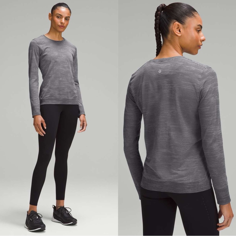 Lululemon Swiftly Relaxed Long-Sleeve Chroma Check Stripe Rhino Grey Black 4/6